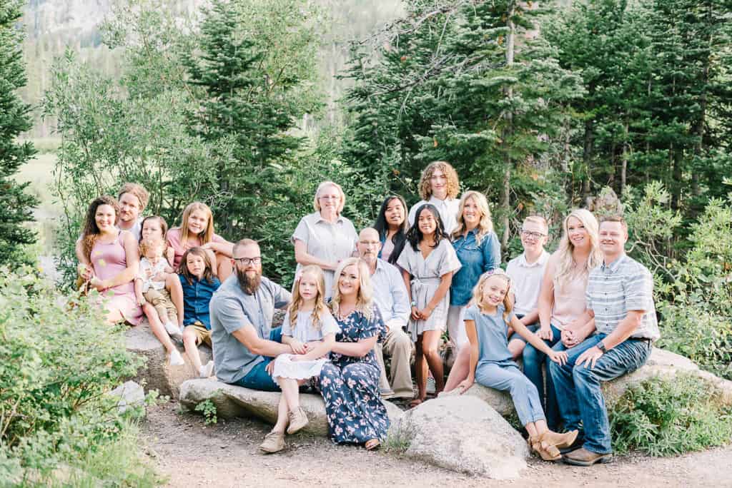 Large extended family group at Silver Lake Utah